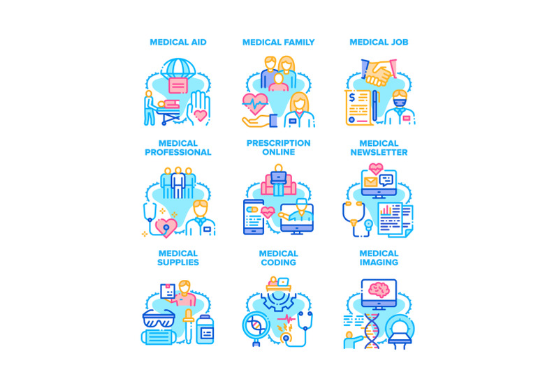 medical-aid-job-set-icons-vector-illustrations