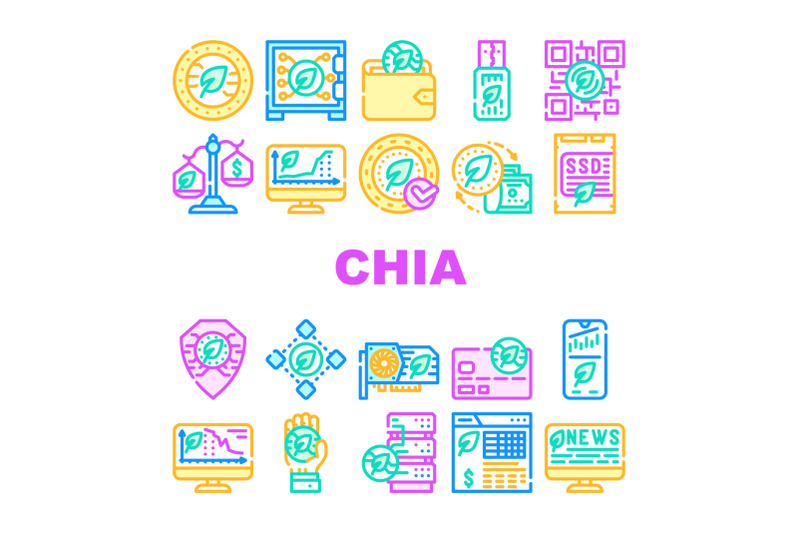 chia-cryptocurrency-collection-icons-set-vector