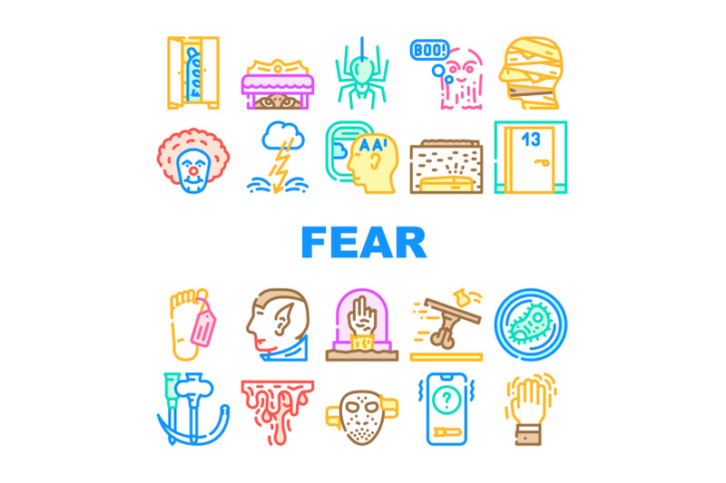 fear-phobia-problem-collection-icons-set-vector