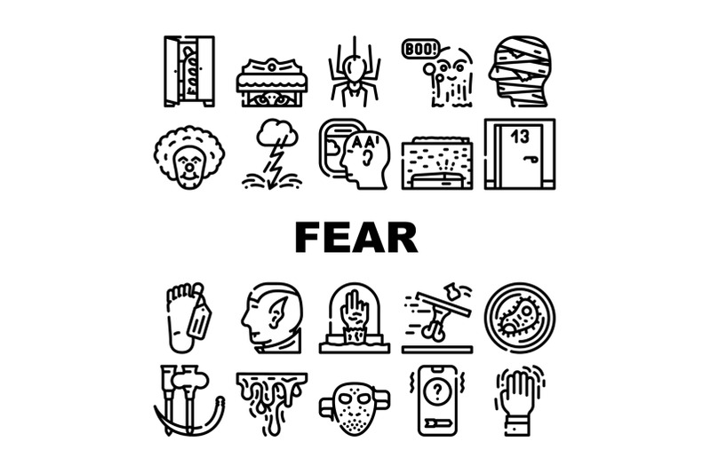 fear-phobia-problem-collection-icons-set-vector