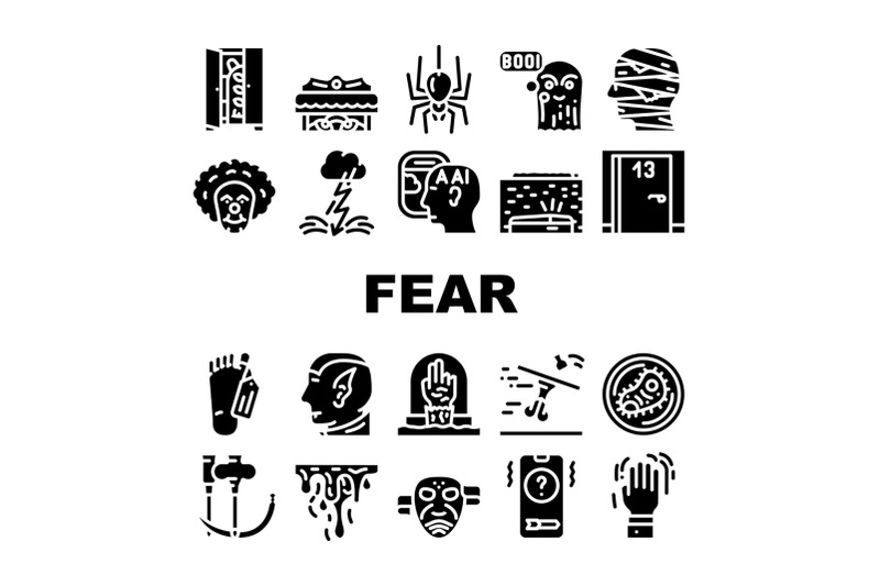 fear-phobia-problem-collection-icons-set-vector