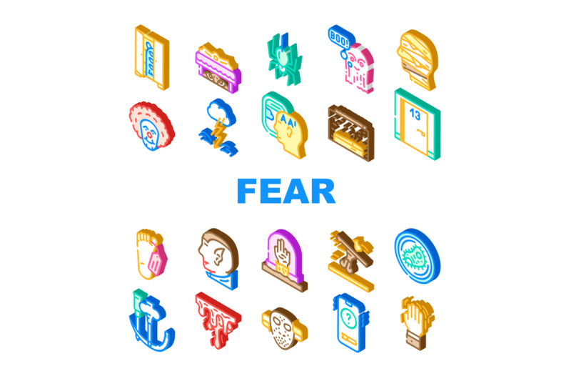 fear-phobia-problem-collection-icons-set-vector