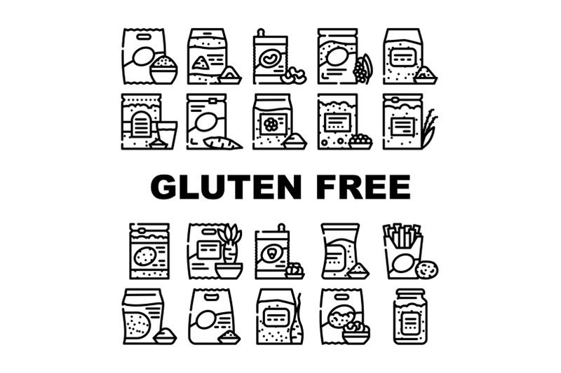 gluten-free-products-collection-icons-set-vector