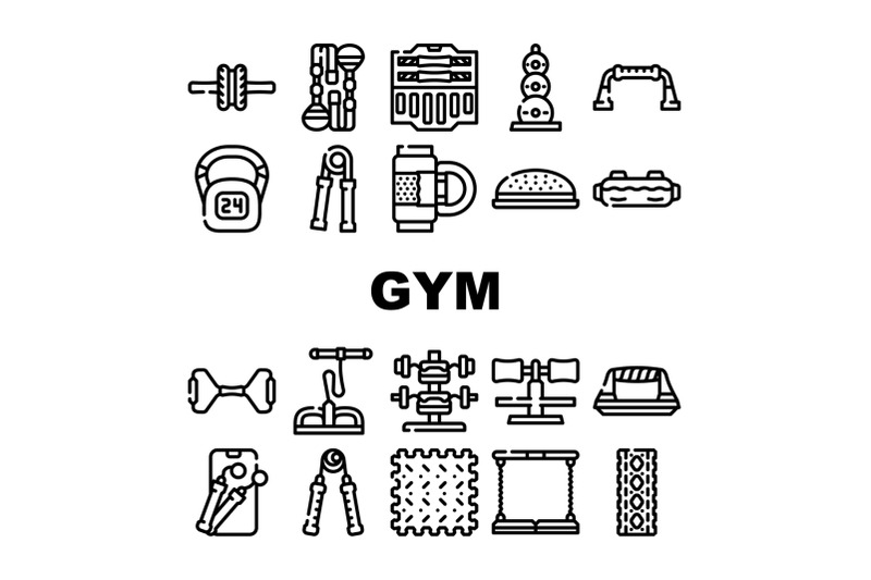 home-gym-equipment-collection-icons-set-vector