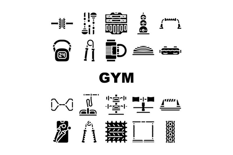 home-gym-equipment-collection-icons-set-vector