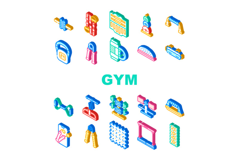 home-gym-equipment-collection-icons-set-vector