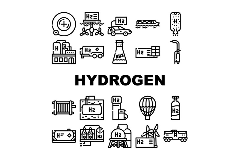 hydrogen-energy-gas-collection-icons-set-vector