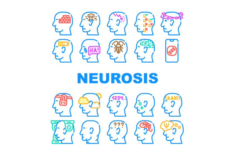 neurosis-brain-problem-collection-icons-set-vector