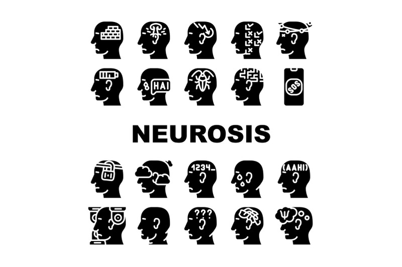 neurosis-brain-problem-collection-icons-set-vector