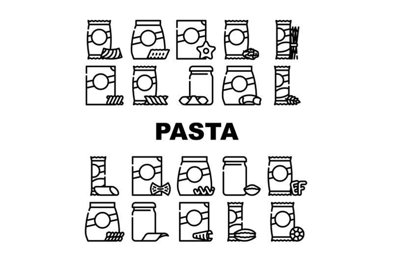 pasta-food-package-collection-icons-set-vector