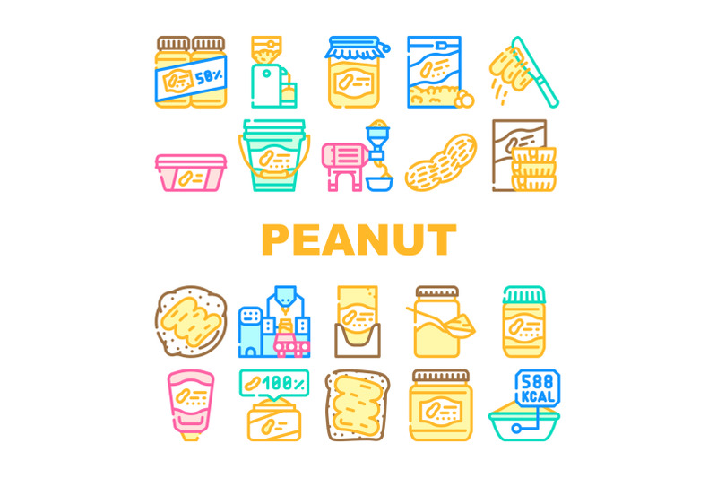peanut-butter-food-collection-icons-set-vector