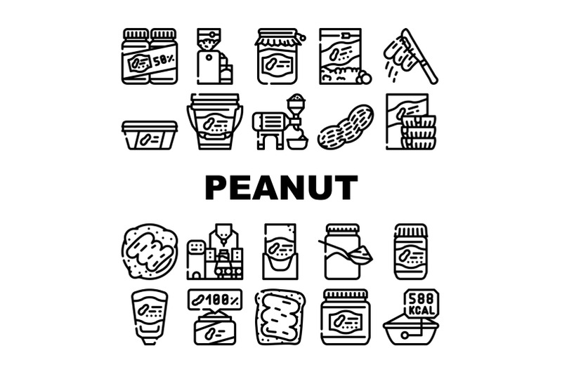 peanut-butter-food-collection-icons-set-vector