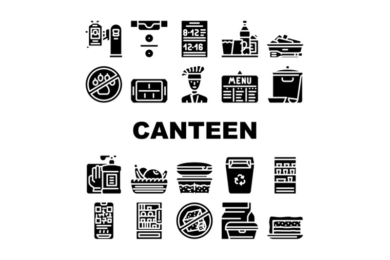 school-canteen-menu-collection-icons-set-vector