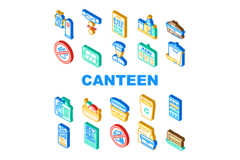 school-canteen-menu-collection-icons-set-vector