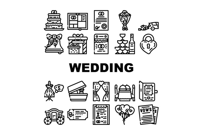 wedding-day-accessory-collection-icons-set-vector