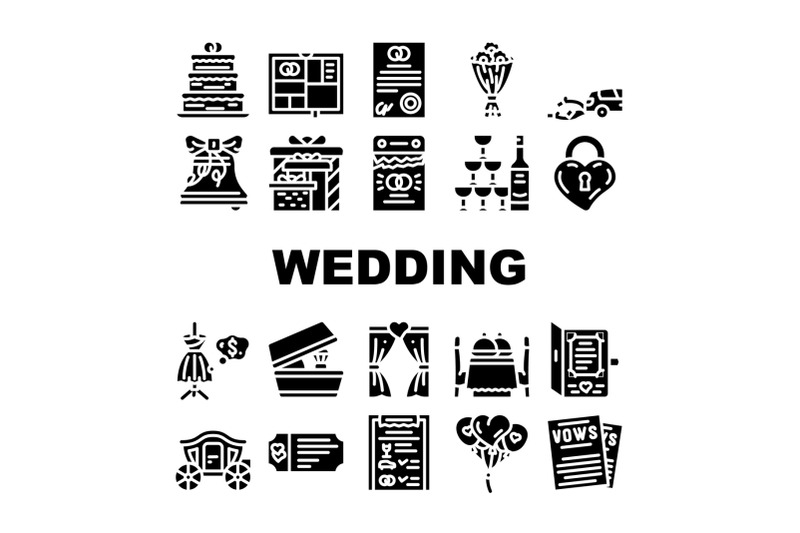 wedding-day-accessory-collection-icons-set-vector