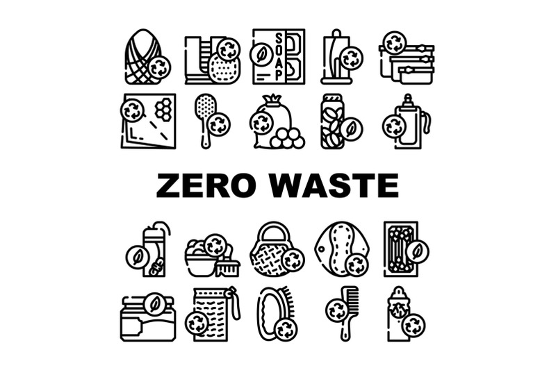 zero-waste-products-collection-icons-set-vector