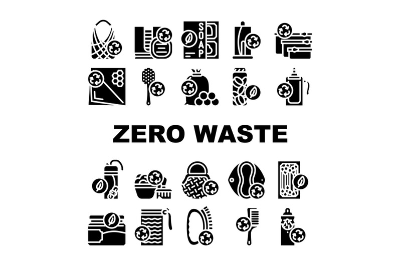 zero-waste-products-collection-icons-set-vector