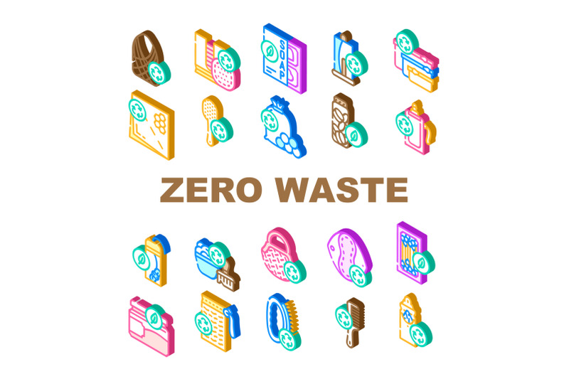 zero-waste-products-collection-icons-set-vector