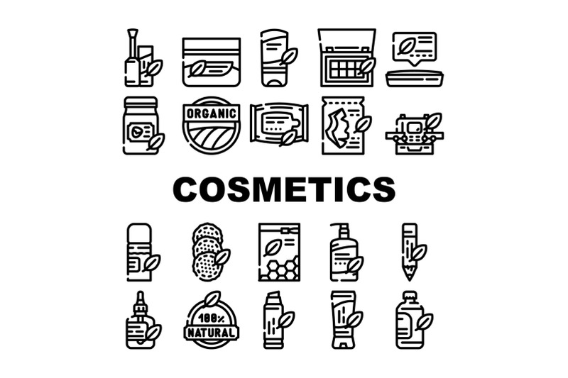 organic-cosmetics-collection-icons-set-vector