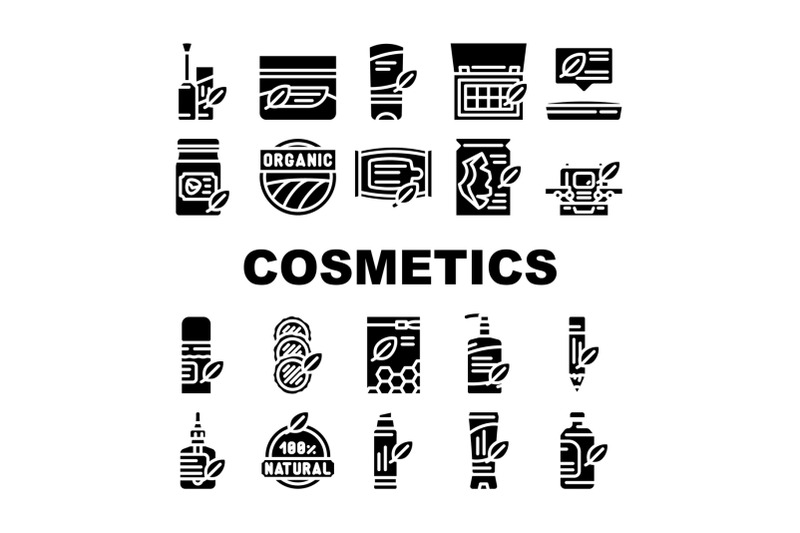 organic-cosmetics-collection-icons-set-vector