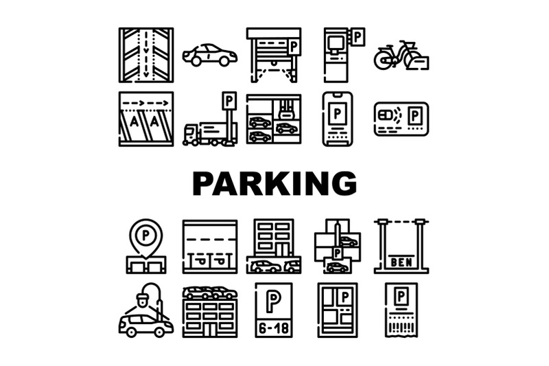 parking-transport-collection-icons-set-vector