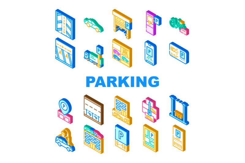 parking-transport-collection-icons-set-vector