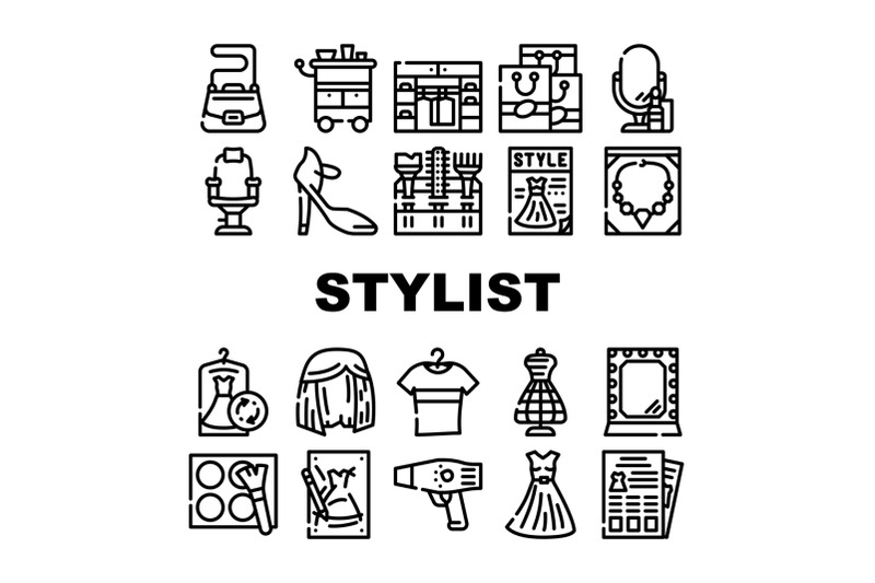 stylist-accessory-collection-icons-set-vector