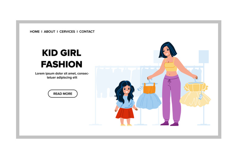 kid-girl-choosing-fashion-dress-in-store-vector