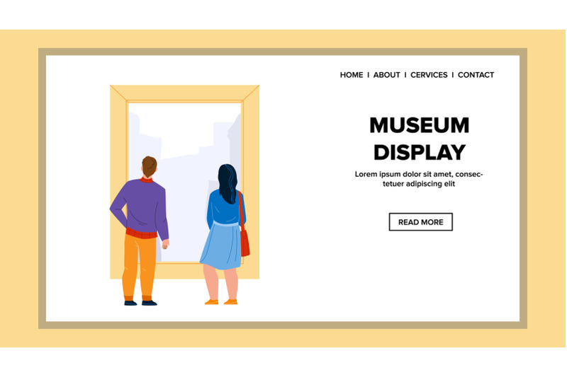 museum-display-looking-man-and-woman-couple-vector