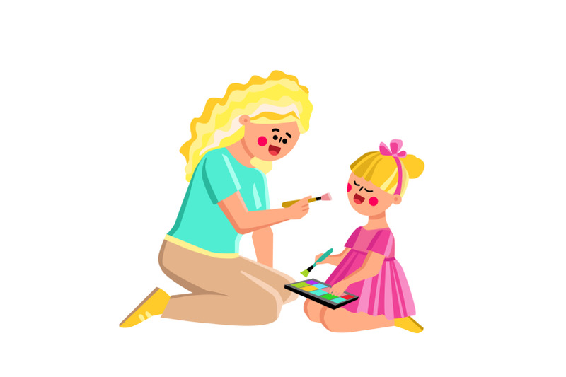 mother-doing-beauty-make-up-little-daughter-vector