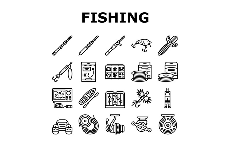 fishing-shop-products-collection-icons-set-vector