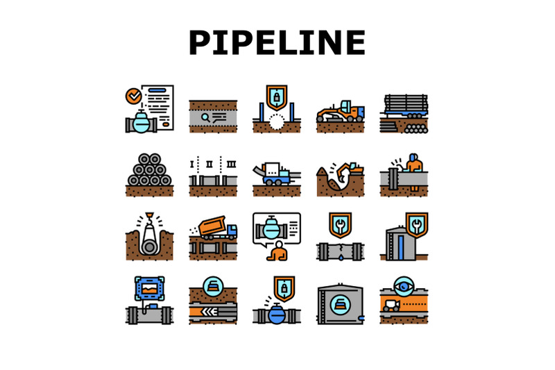 pipeline-construction-collection-icons-set-vector