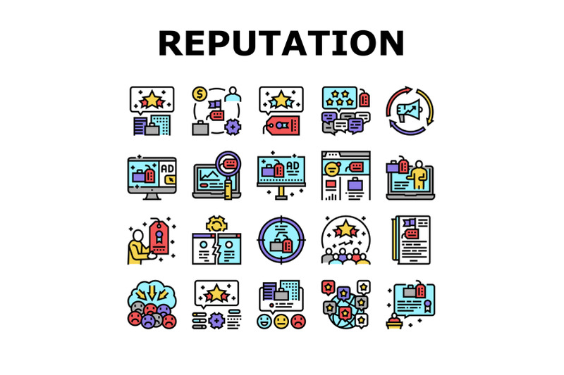 reputation-management-collection-icons-set-vector