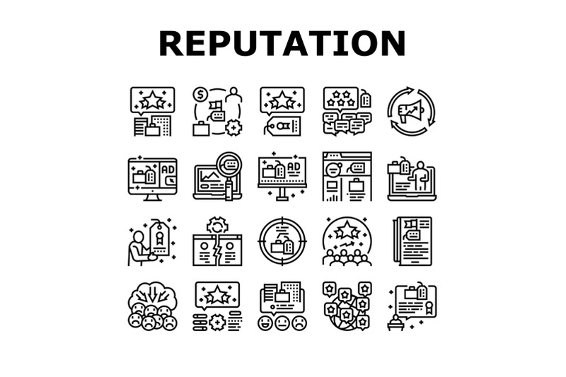 reputation-management-collection-icons-set-vector