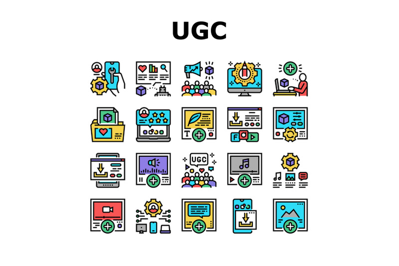 user-generated-content-collection-icons-set-vector