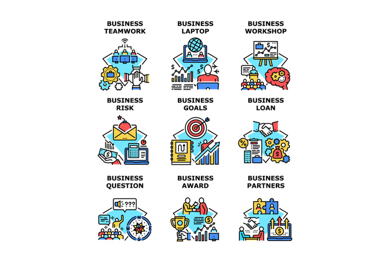 business-goals-set-icons-vector-illustrations