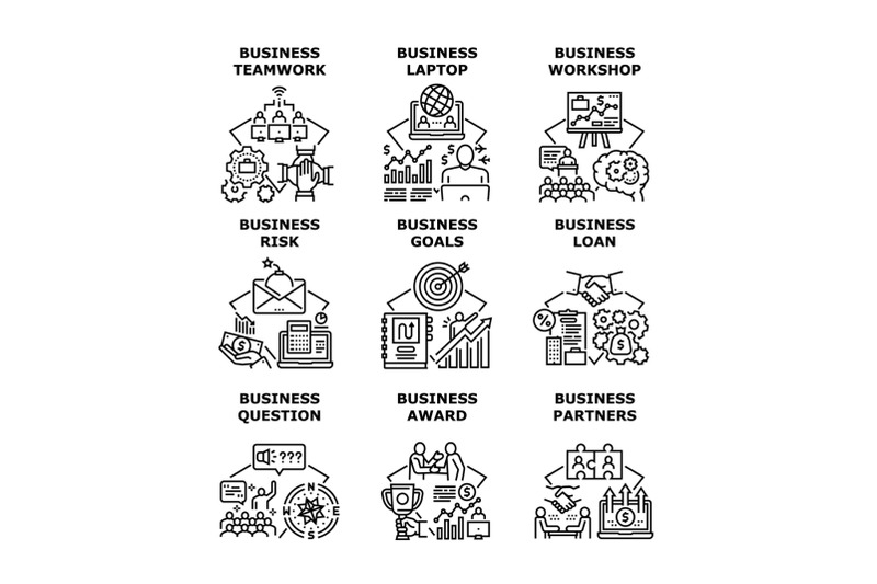 business-goals-set-icons-vector-illustrations