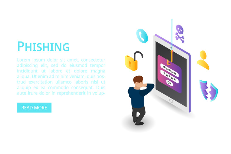 login-password-phishing-banner-isometric-style