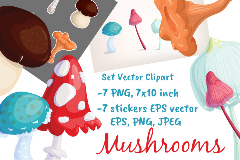 mushrooms-vector-stickers-clipart-forest-fall-art-woodland