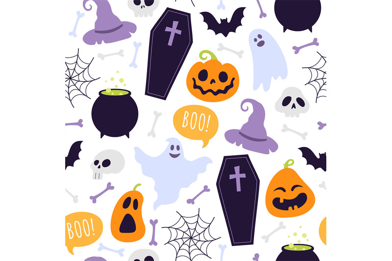 halloween-seamless-pattern-cartoon-scary-ghosts-orange-pumpkins-bon