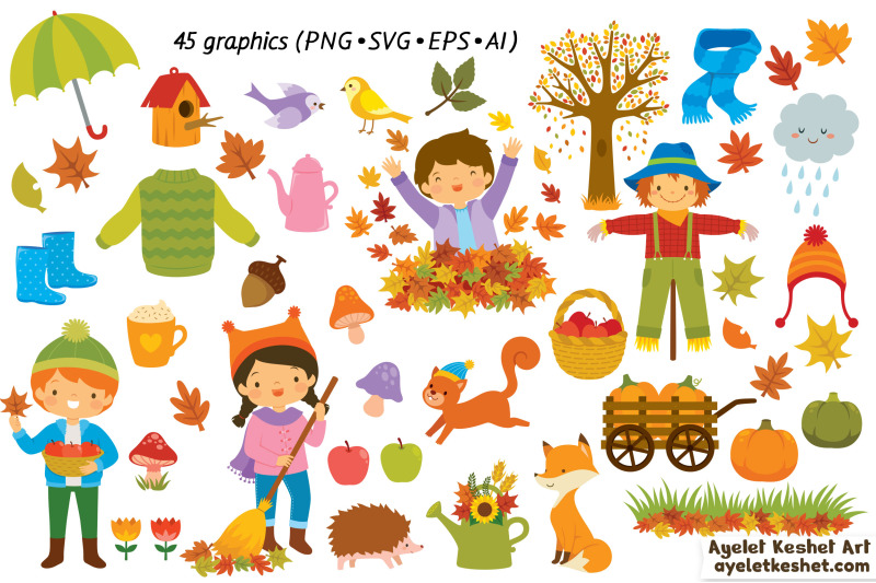 autumn-clipart-and-patterns-cute-kids-and-animals