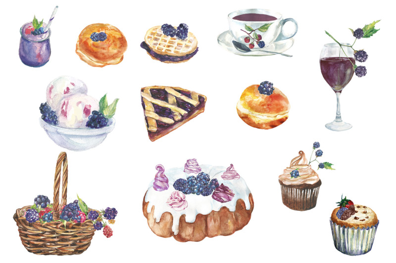 blackberry-dessert-watercolor-clip-art