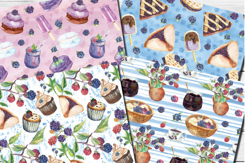 blackberry-dessert-watercolor-patterns