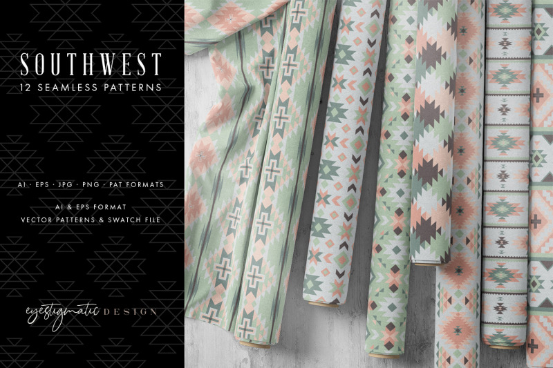 12-seamless-southwest-patterns-pink-green-amp-gray