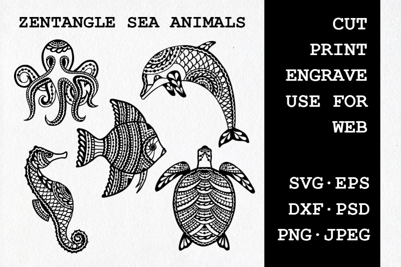 set-of-zentangle-sea-animals-svg-dxf-eps-psd-png-jpeg