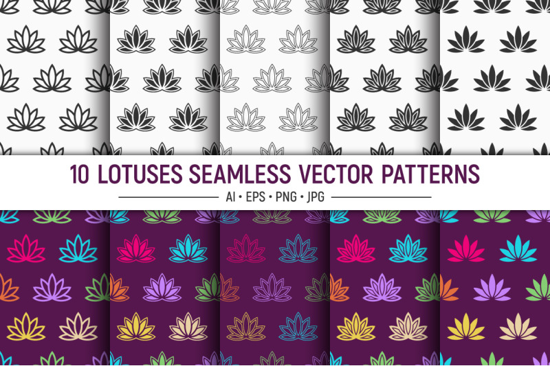 10-lotuses-seamless-vector-patterns