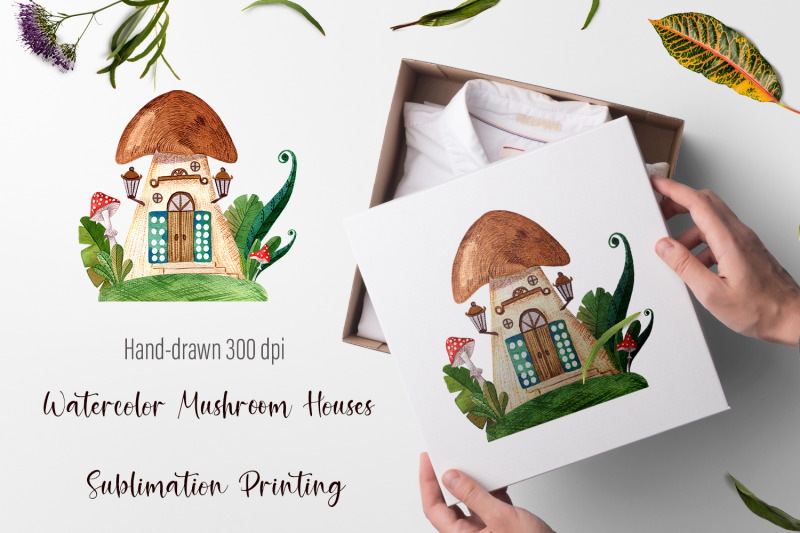watercolor-mushroom-houses-sublimation-printing