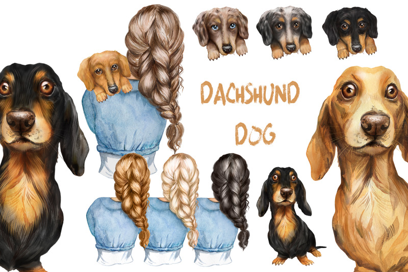dachshund-dog-watercolor-clipart-girls-with-dogs-dog-png-clipart