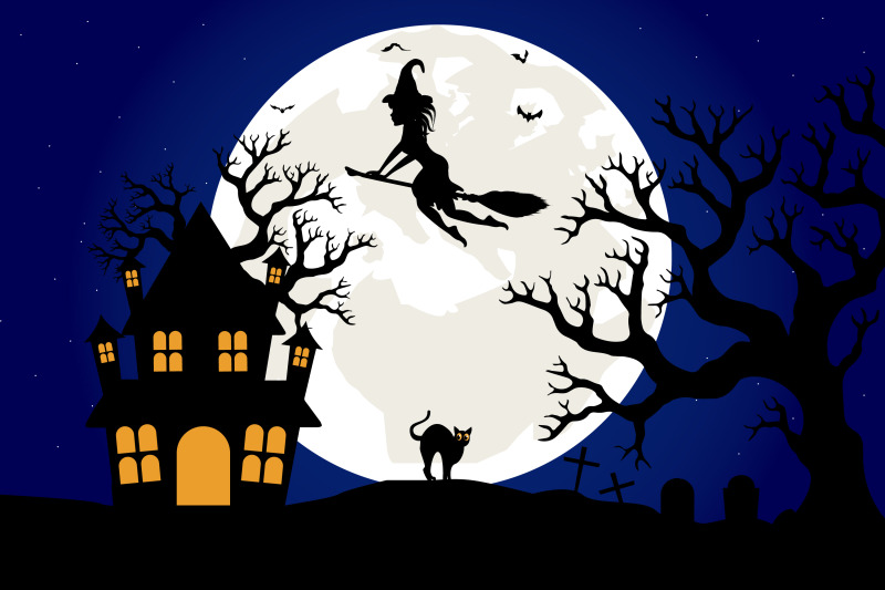 cute-witch-and-moon-landscape